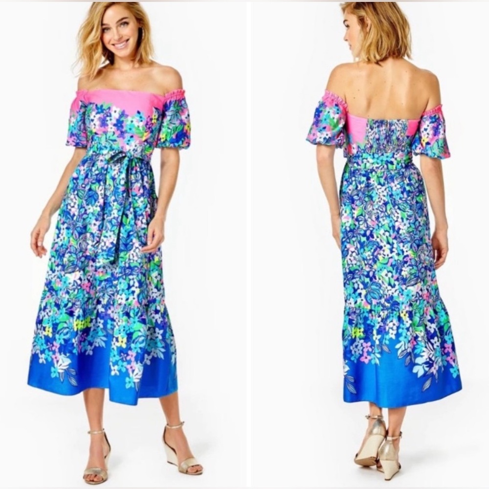NWT Lilly‎ Pulitzer Zalie Off the Shoulder Floral ZALIE MIDI Dress Size 6